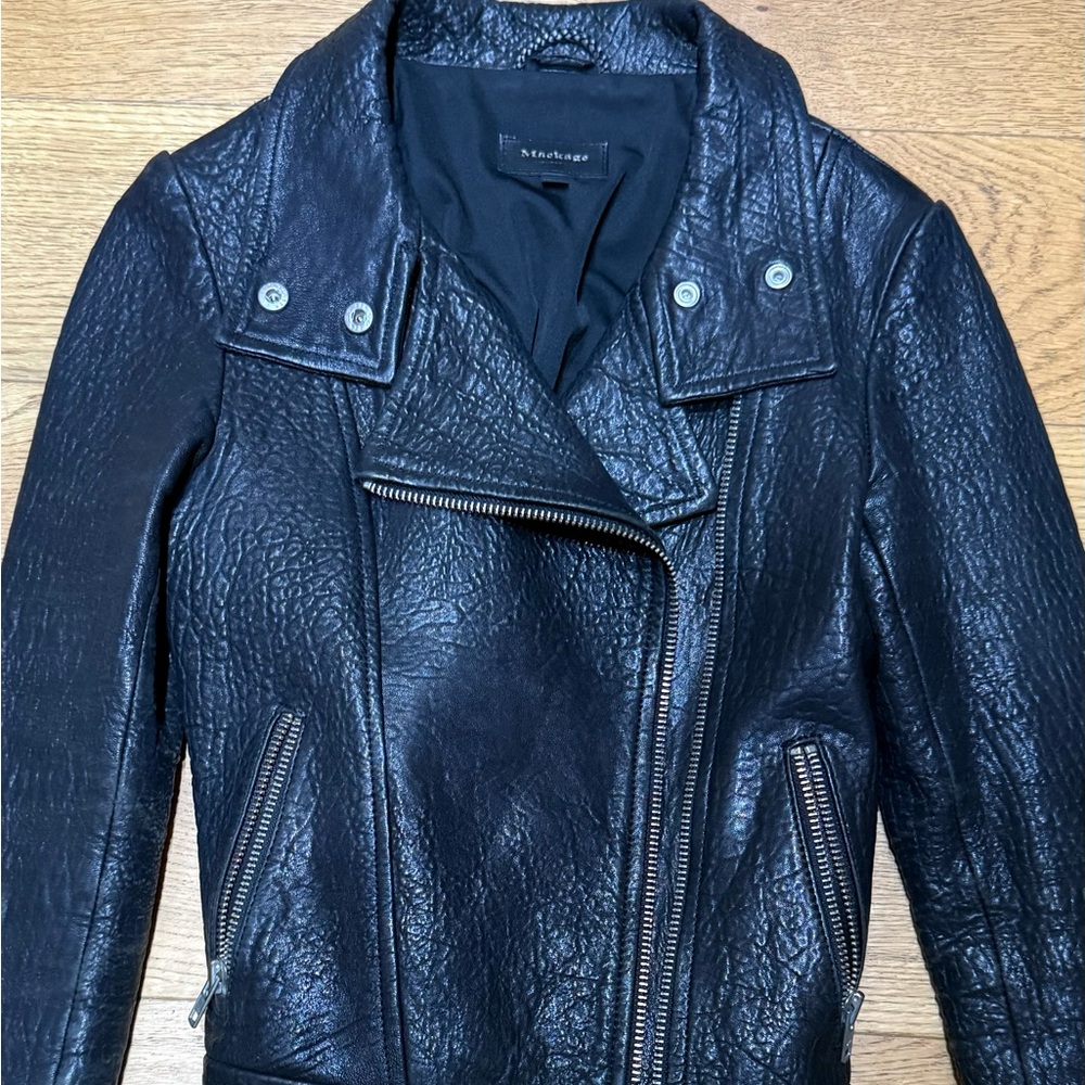 Mackage Textured Black Leather Biker Jacket